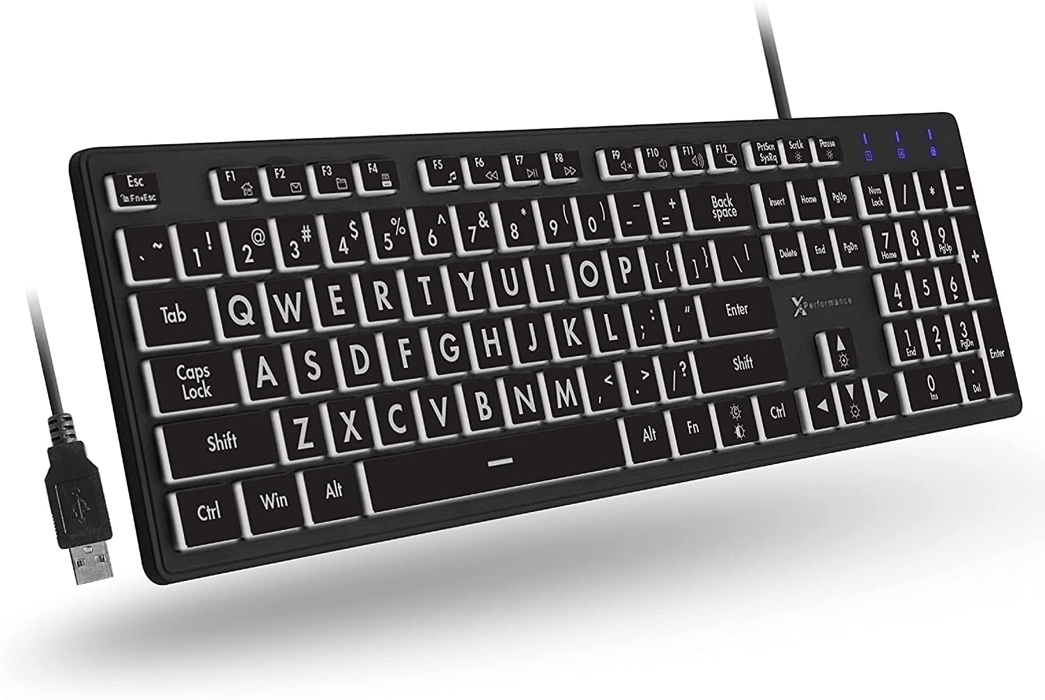 X9 Performance Backlit Large Print Keyboard - Easy to See and Type - Light Up Keyboard for Elderly or Visually Impaired - USB Wired Lighted Keyboard, 7 Colors, Oversize Letters - Easy View Keyboard